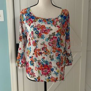 Women's Vera Bradley Floral Blouse Small Bell Sleeve Top Size Small